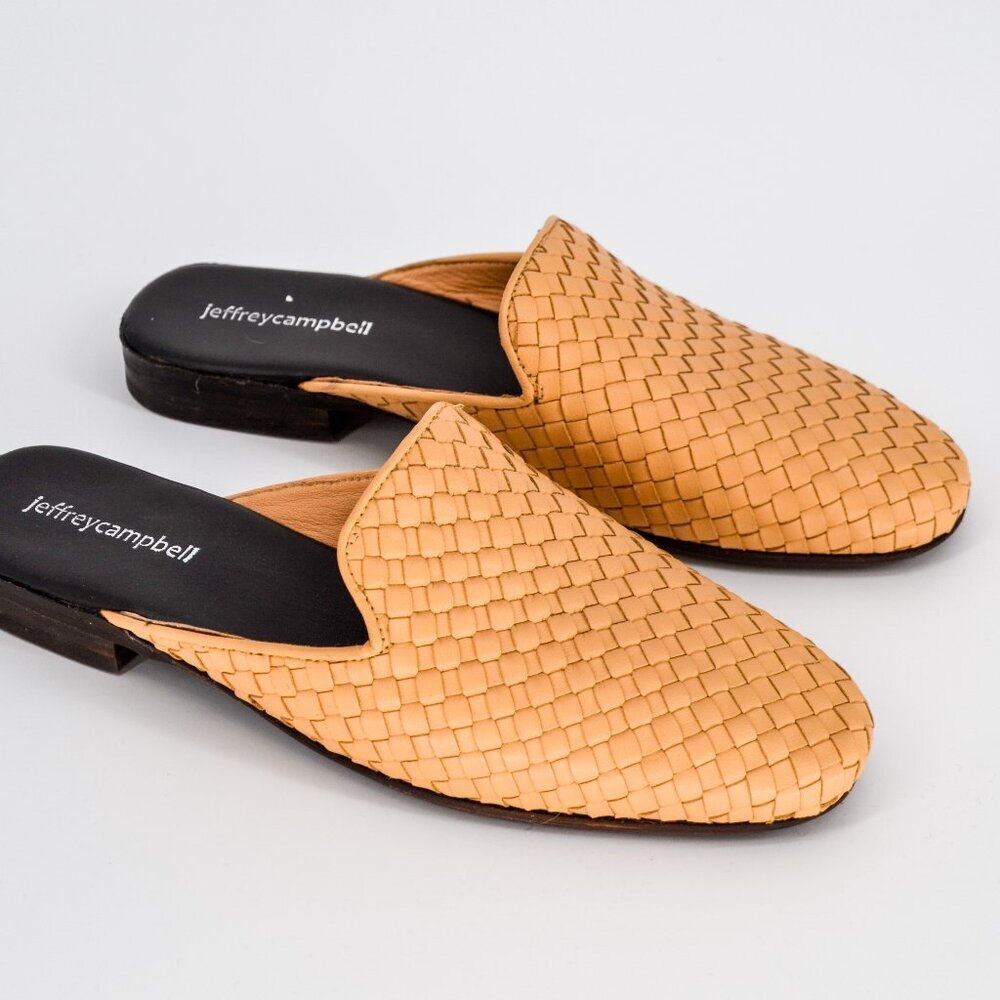 Jeffrey Campbell Geode Woven Leather Mules Tan Slip On Flats Handmade Womens 7 - Picture 3 of 7